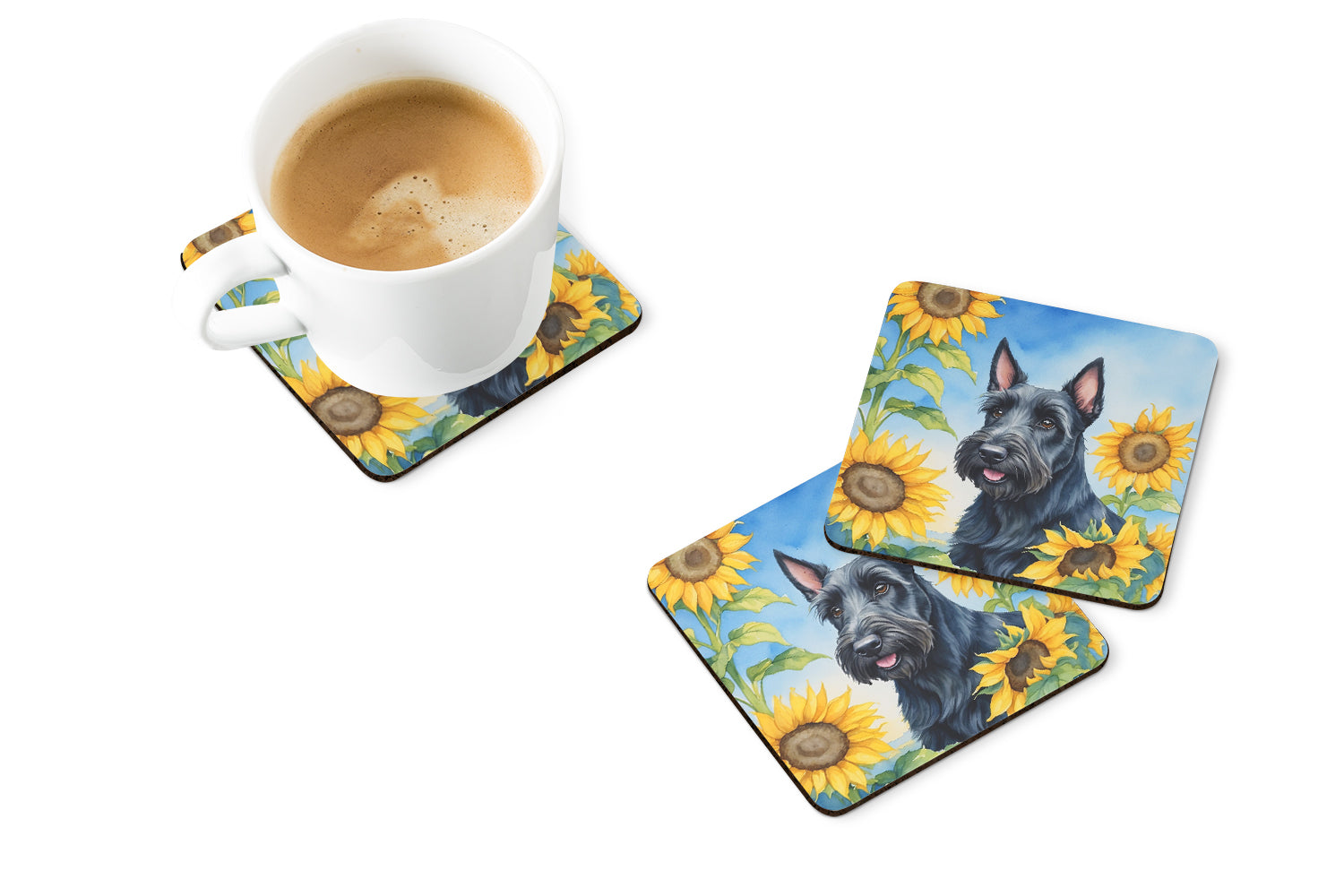 Buy this Scottish Terrier in Sunflowers Foam Coasters