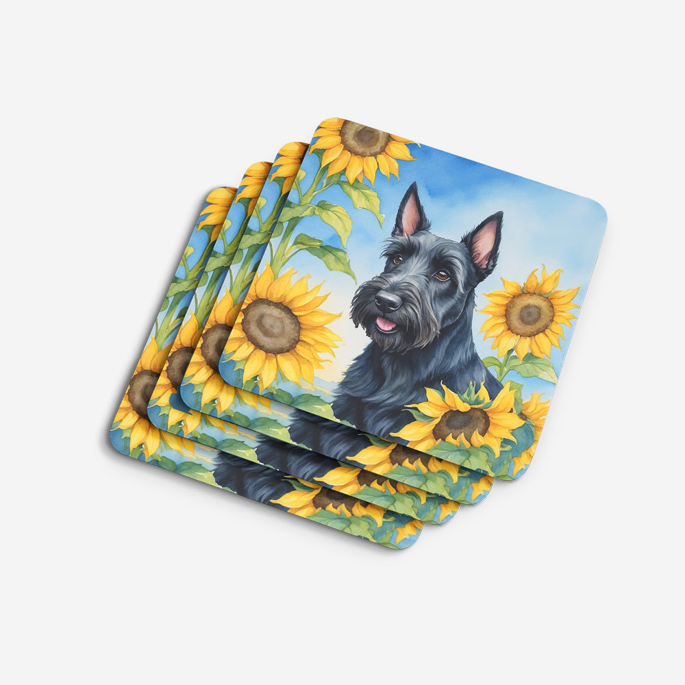 Scottish Terrier in Sunflowers Foam Coasters