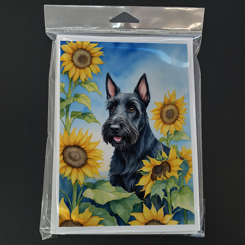 Scottish Terrier in Sunflowers Greeting Cards Pack of 8