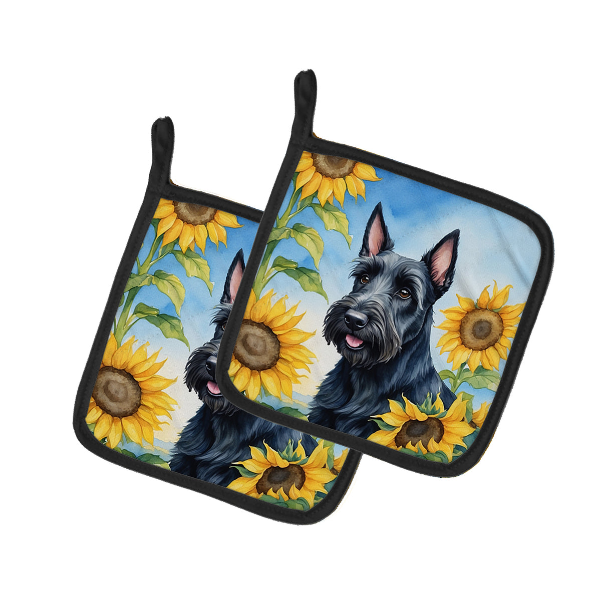 Buy this Scottish Terrier in Sunflowers Pair of Pot Holders