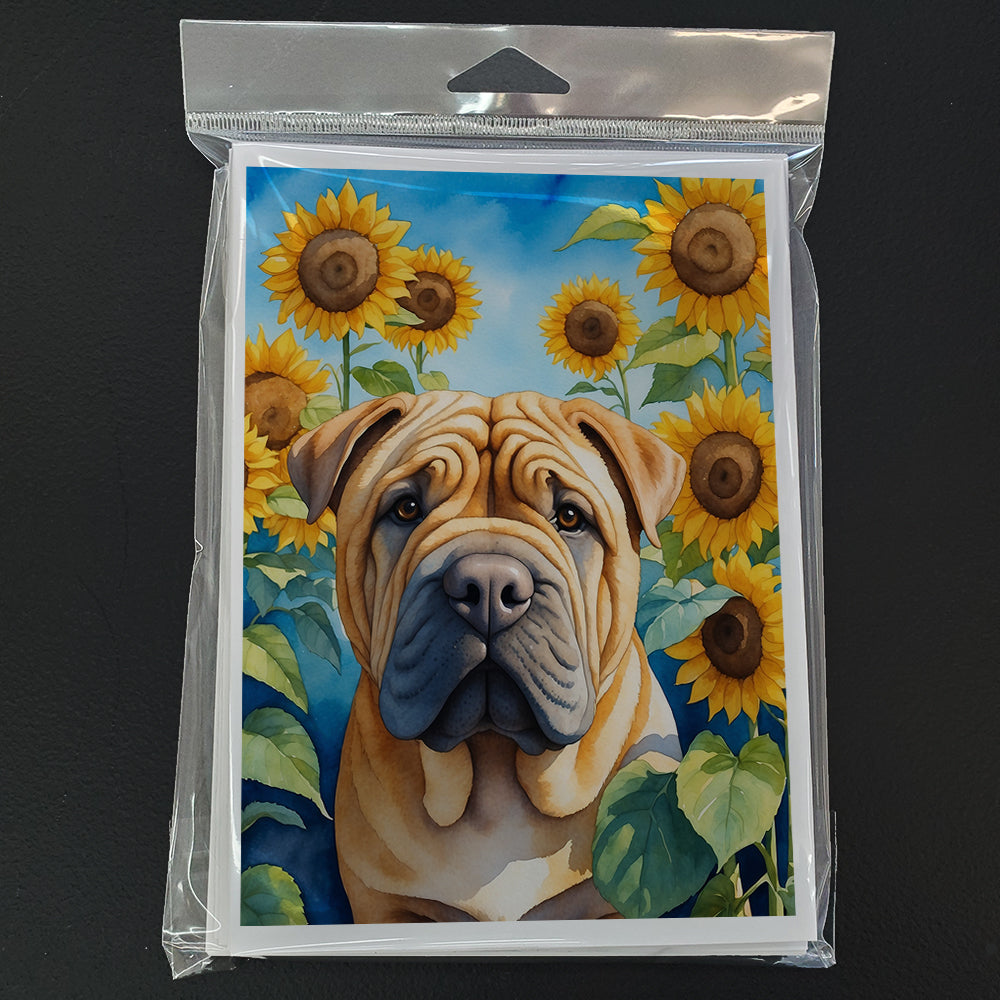 Shar Pei in Sunflowers Greeting Cards Pack of 8