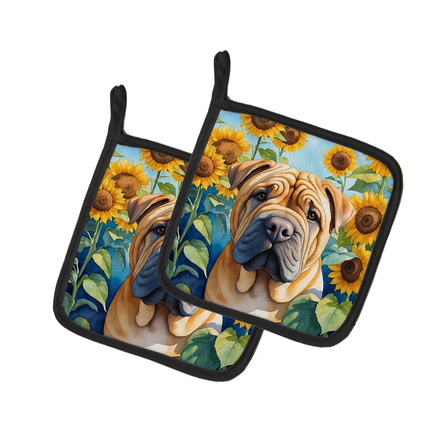 Buy this Shar Pei in Sunflowers Pair of Pot Holders