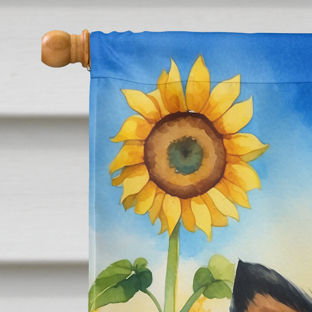 Sheltie in Sunflowers House Flag