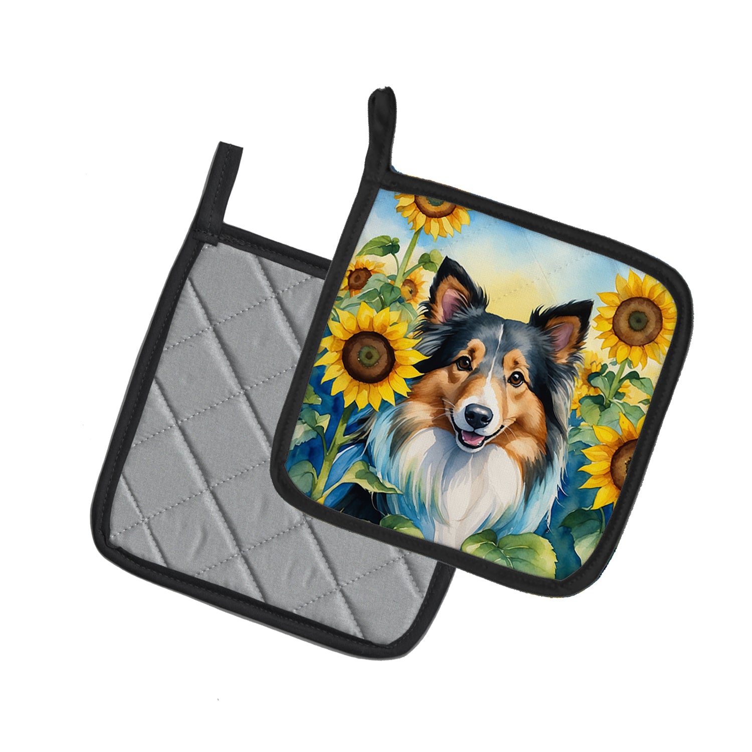 Buy this Sheltie in Sunflowers Pair of Pot Holders