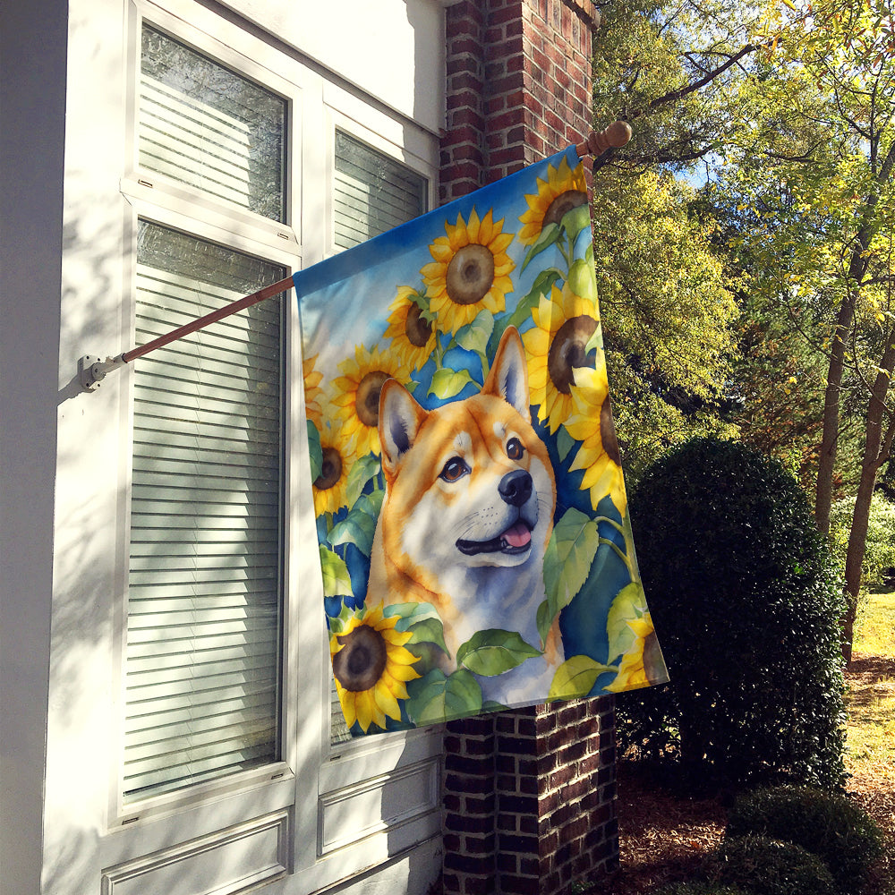 Shiba Inu in Sunflowers House Flag