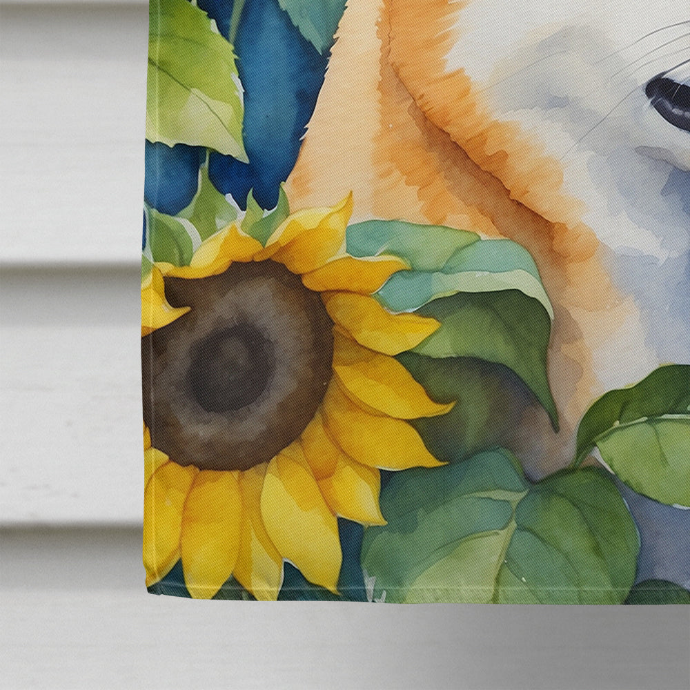 Shiba Inu in Sunflowers House Flag