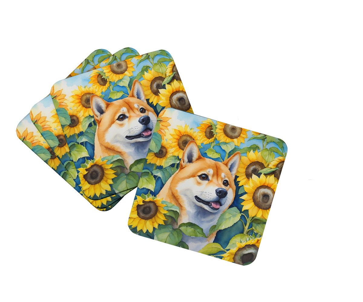 Buy this Shiba Inu in Sunflowers Foam Coasters