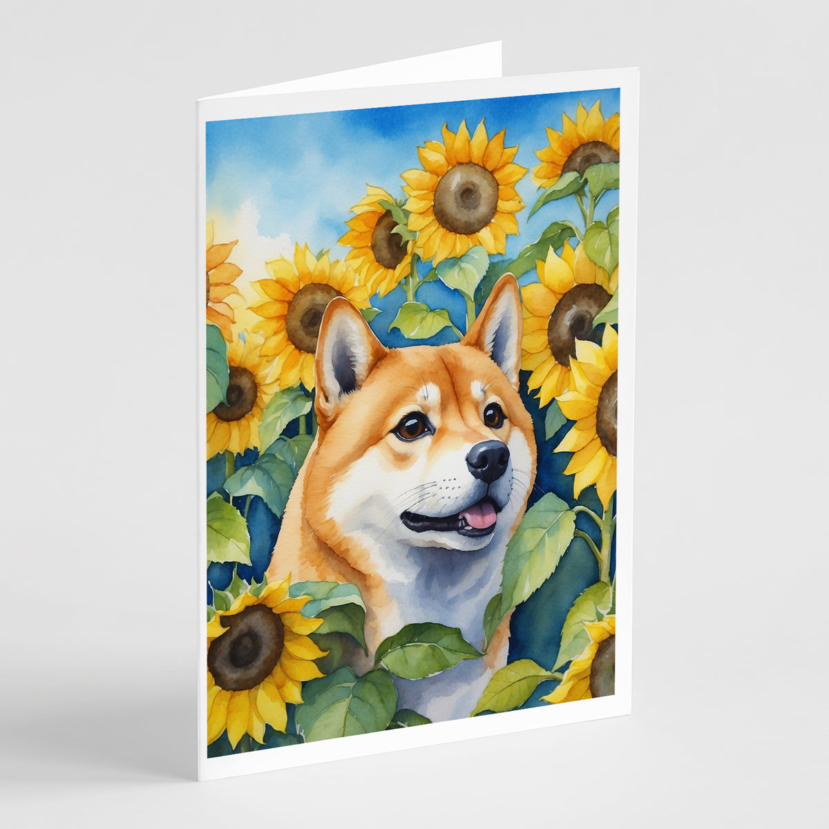 Buy this Shiba Inu in Sunflowers Greeting Cards Pack of 8