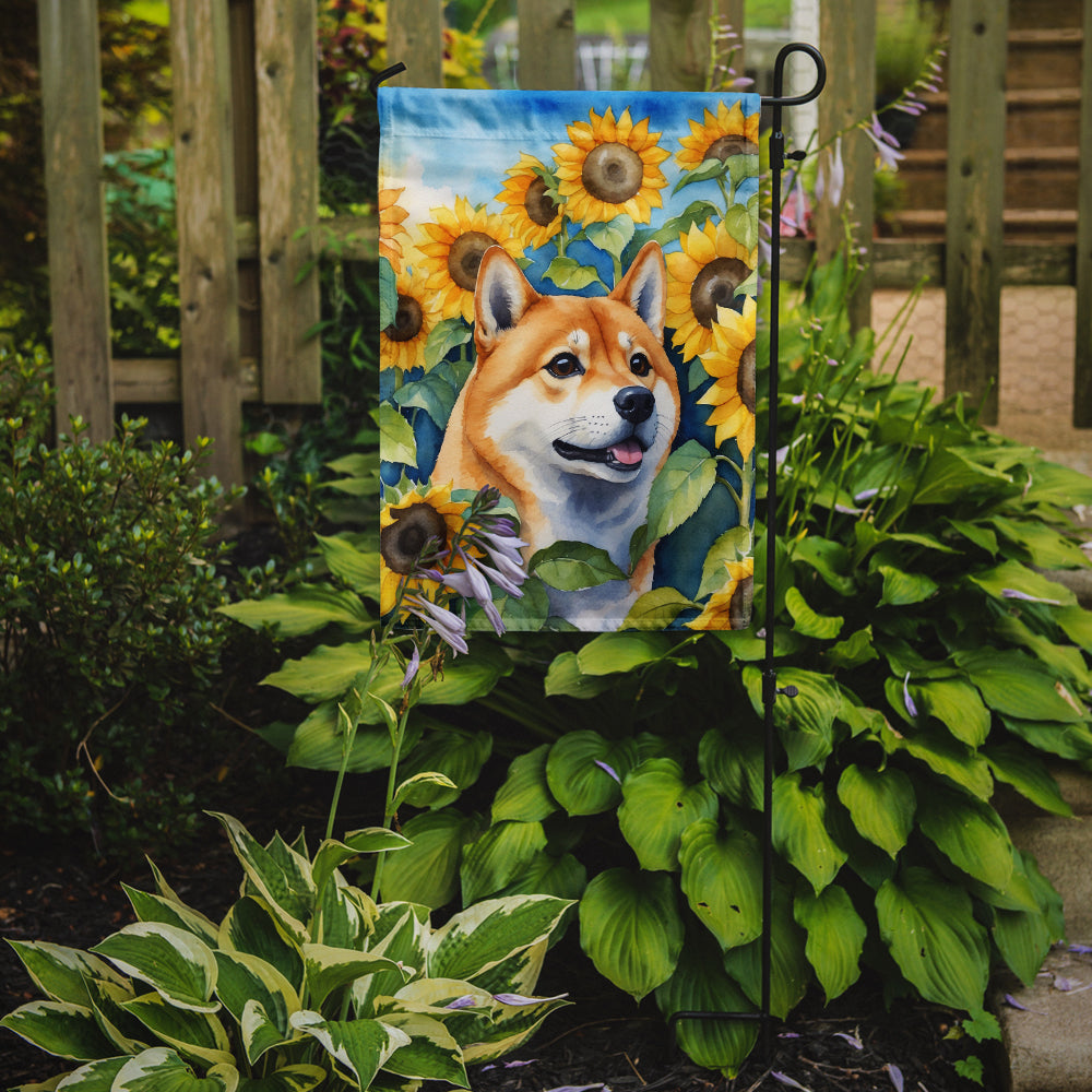 Shiba Inu in Sunflowers Garden Flag