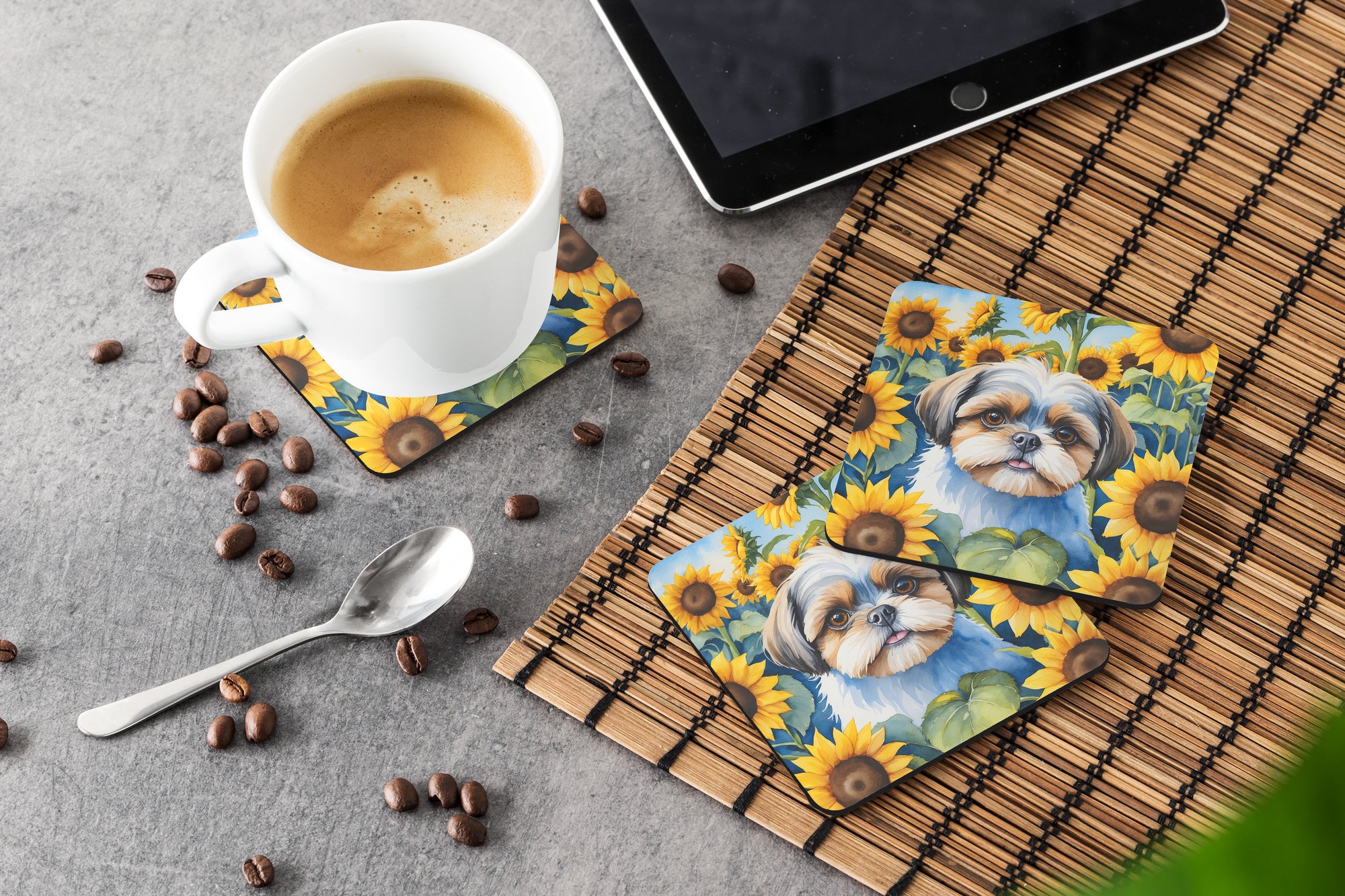 Shih Tzu in Sunflowers Foam Coasters