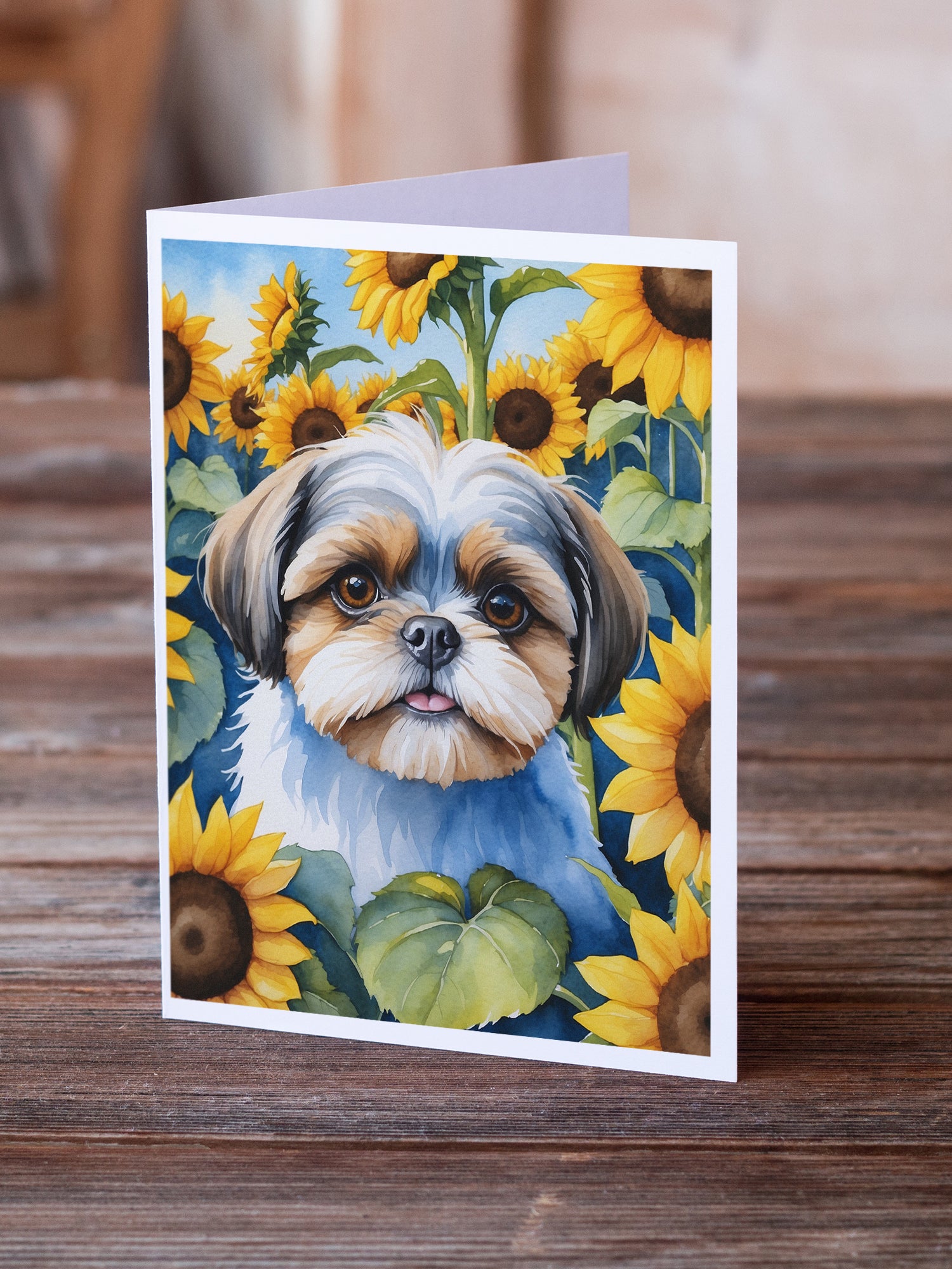 Shih Tzu in Sunflowers Greeting Cards Pack of 8