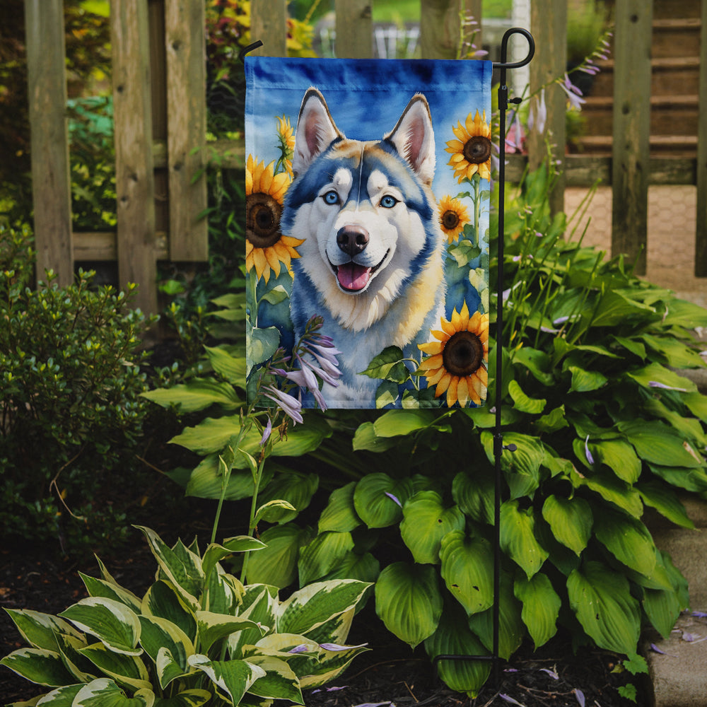 Siberian Husky in Sunflowers Garden Flag