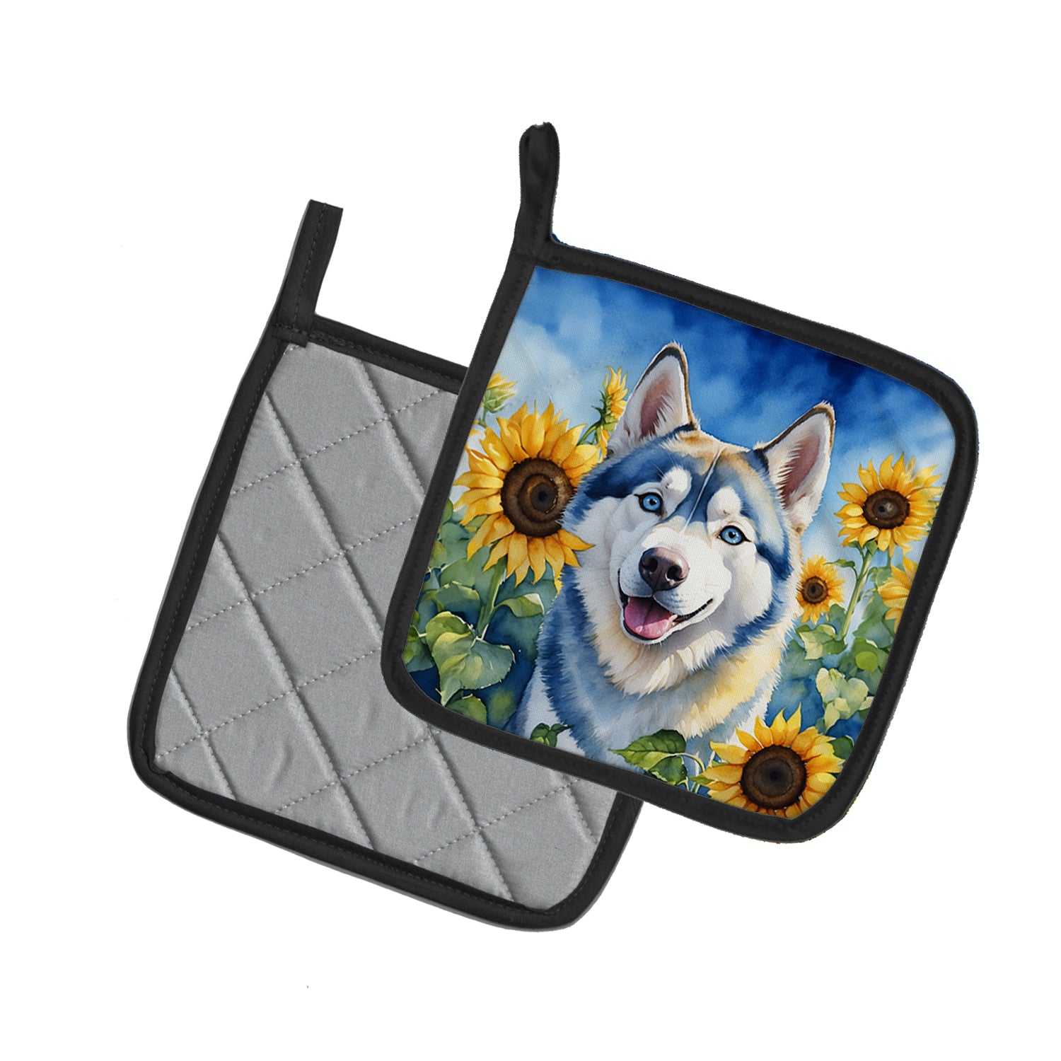 Caroline's Treasures Siberian Husky in Sunflowers Pot Holders - Set of 2 Decorative Kitchen Helpers | Made in the USA