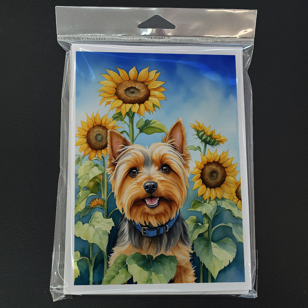 Silky Terrier in Sunflowers Greeting Cards Pack of 8