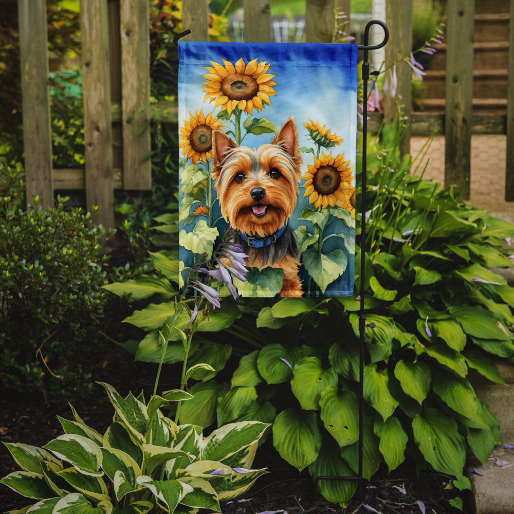 Silky Terrier in Sunflowers Garden Flag