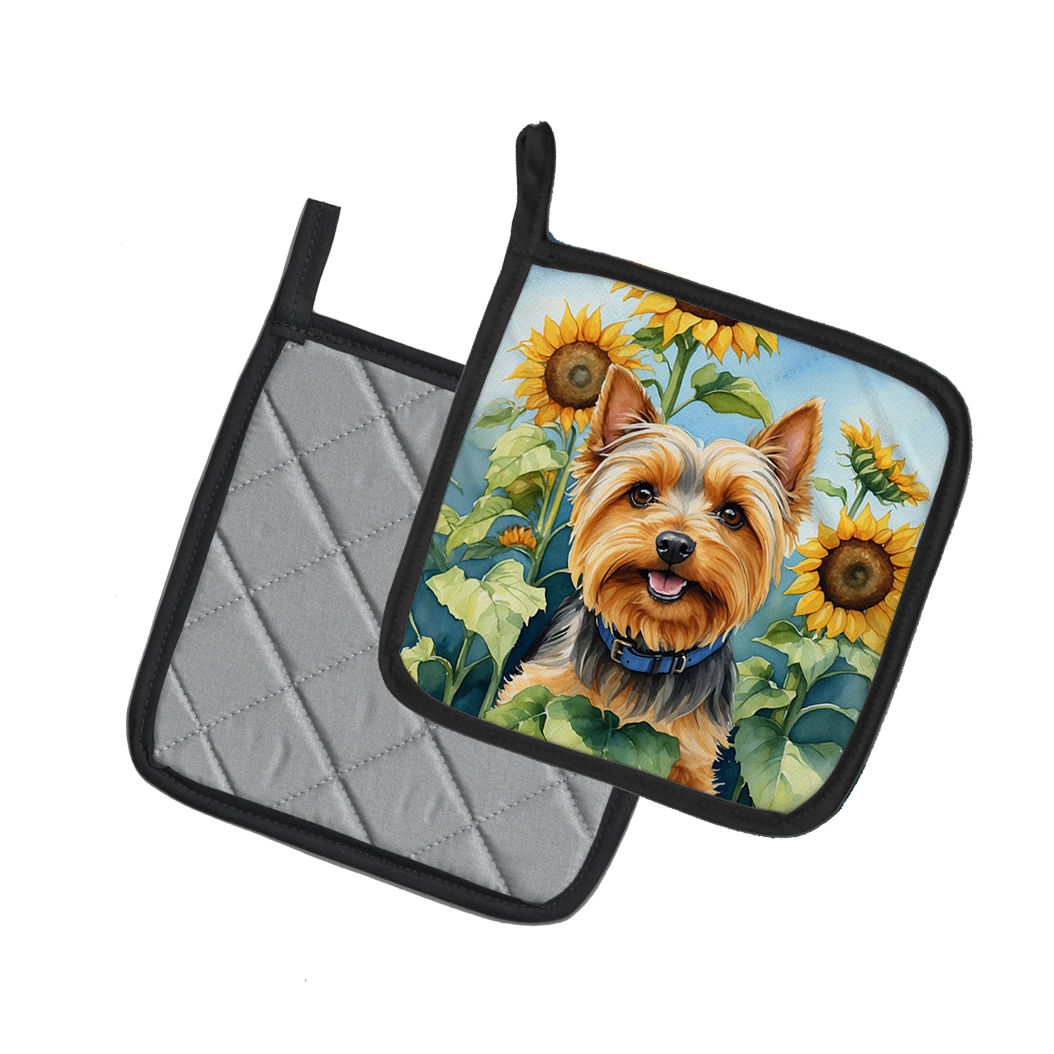 Buy this Silky Terrier in Sunflowers Pair of Pot Holders