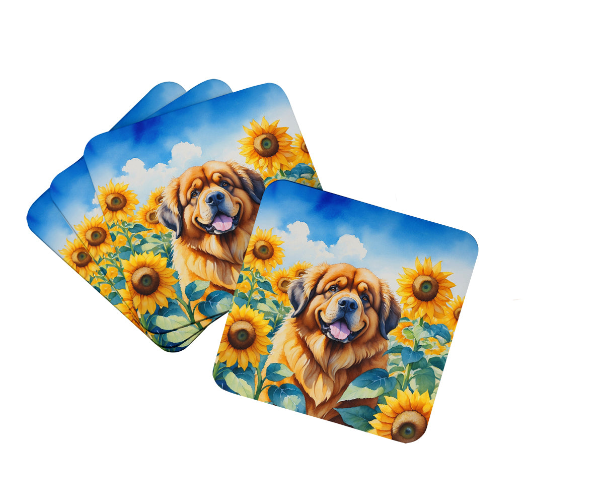 Caroline's Treasures Tibetan Mastiff in Sunflowers Coasters - Set of 4 Lightweight Foam, Absorbent Drink Coasters