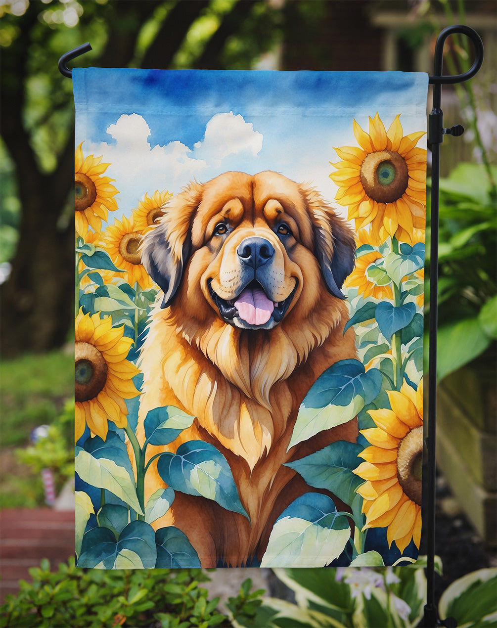 Tibetan Mastiff in Sunflowers Garden Flag