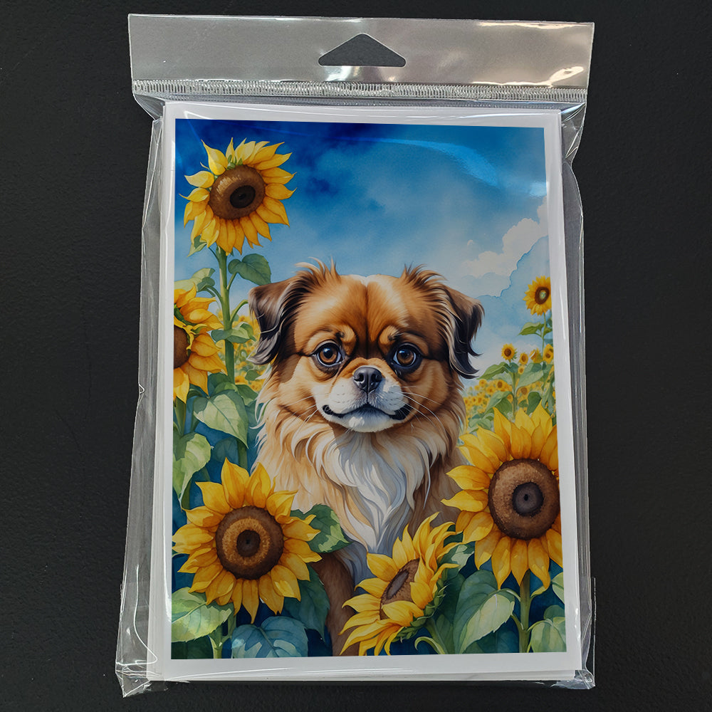 Tibetan Spaniel in Sunflowers Greeting Cards Pack of 8