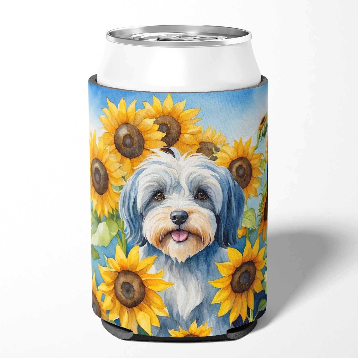 Buy this Tibetan Terrier in Sunflowers Can or Bottle Hugger
