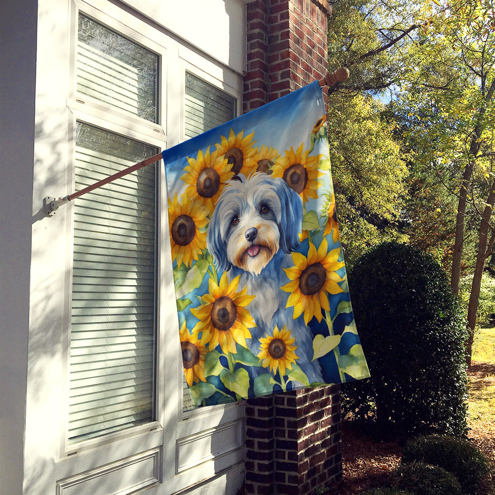 Tibetan Terrier in Sunflowers House Flag