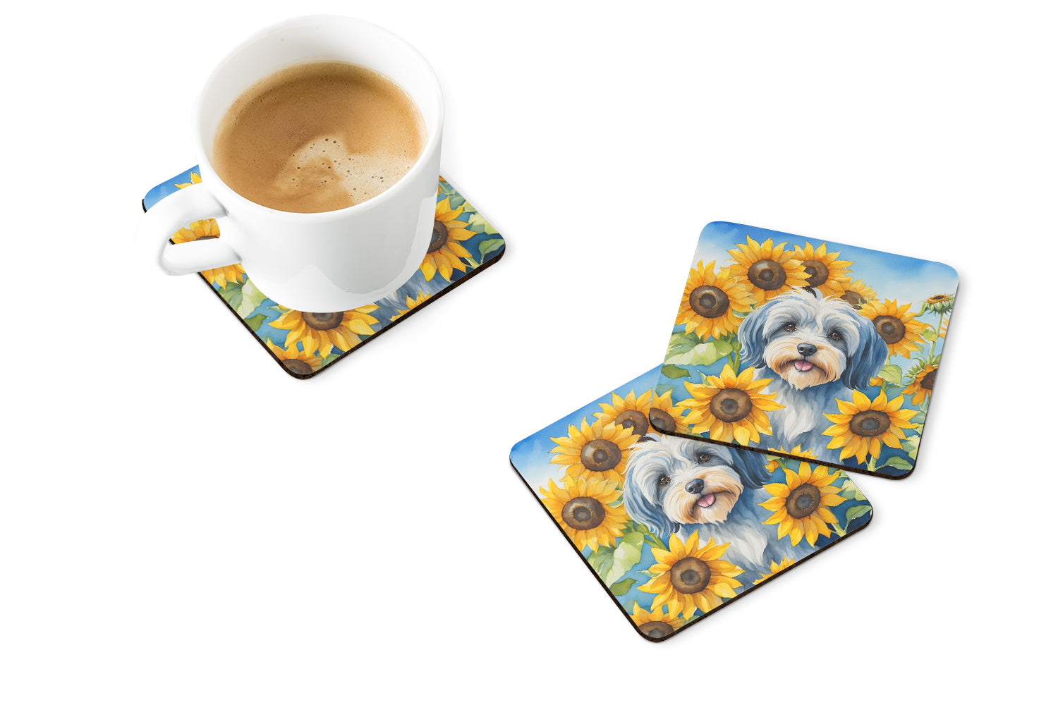 Buy this Tibetan Terrier in Sunflowers Foam Coasters