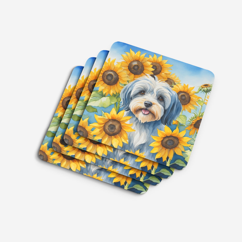 Tibetan Terrier in Sunflowers Foam Coasters