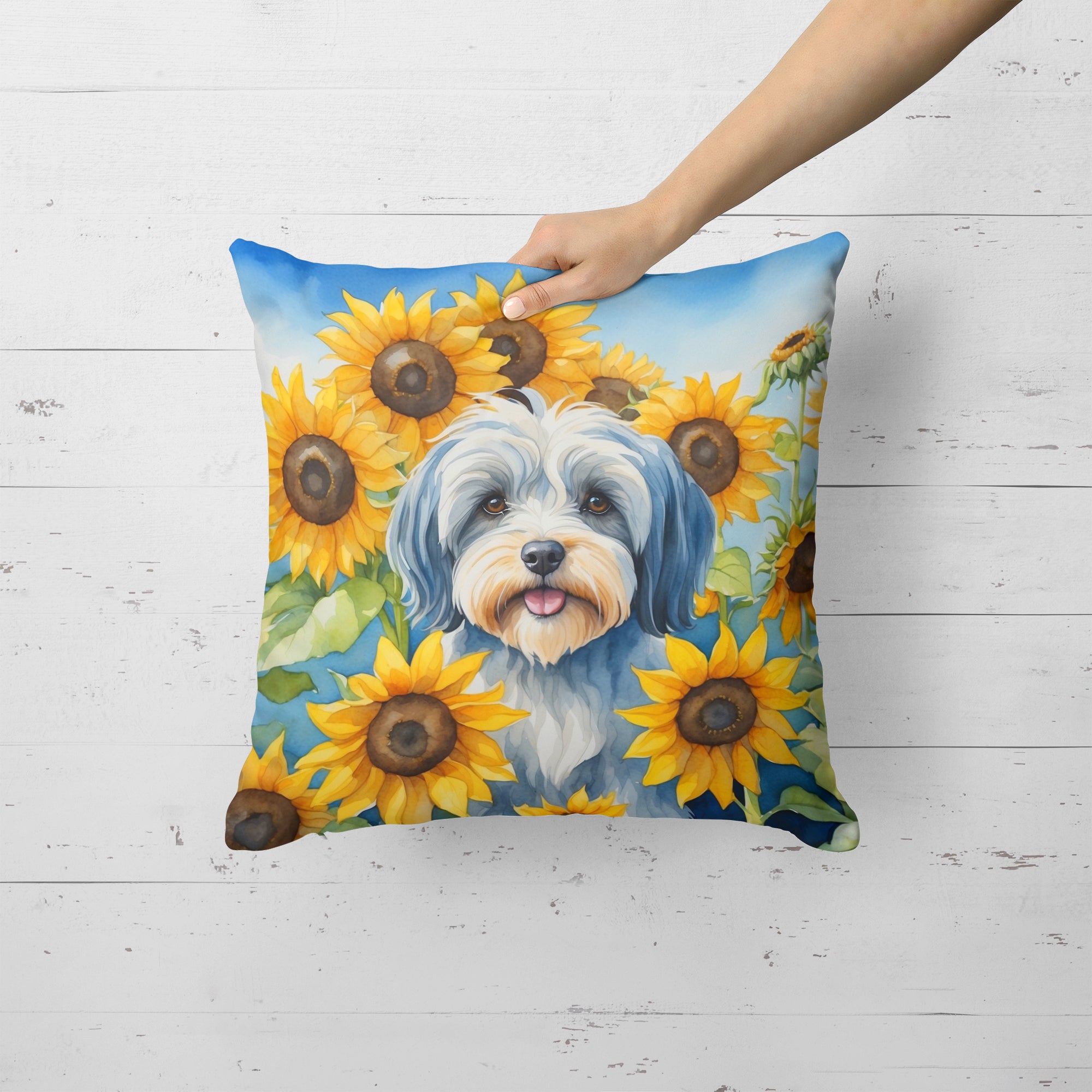 Buy this Tibetan Terrier in Sunflowers Throw Pillow