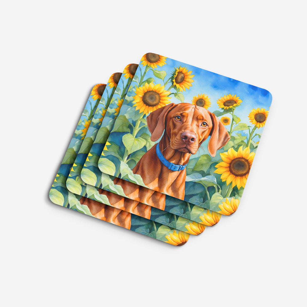 Vizsla in Sunflowers Foam Coasters