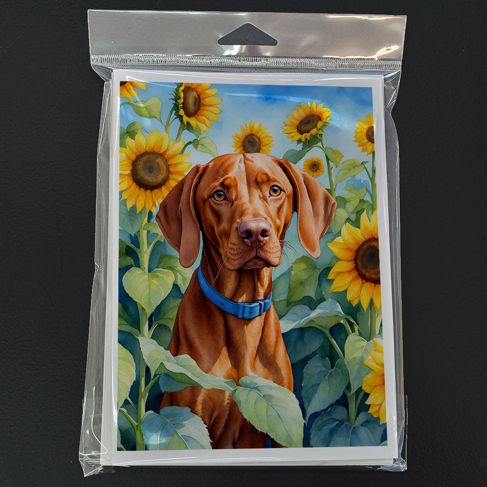 Vizsla in Sunflowers Greeting Cards Pack of 8