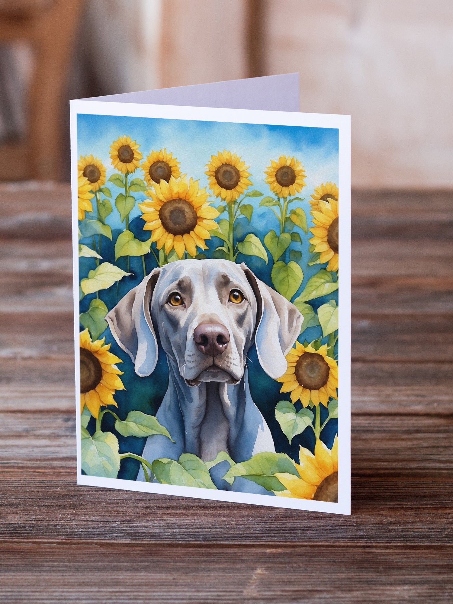 Buy this Weimaraner in Sunflowers Greeting Cards Pack of 8