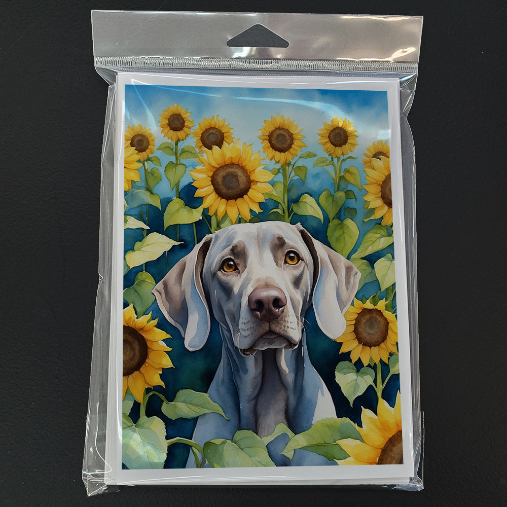 Weimaraner in Sunflowers Greeting Cards Pack of 8