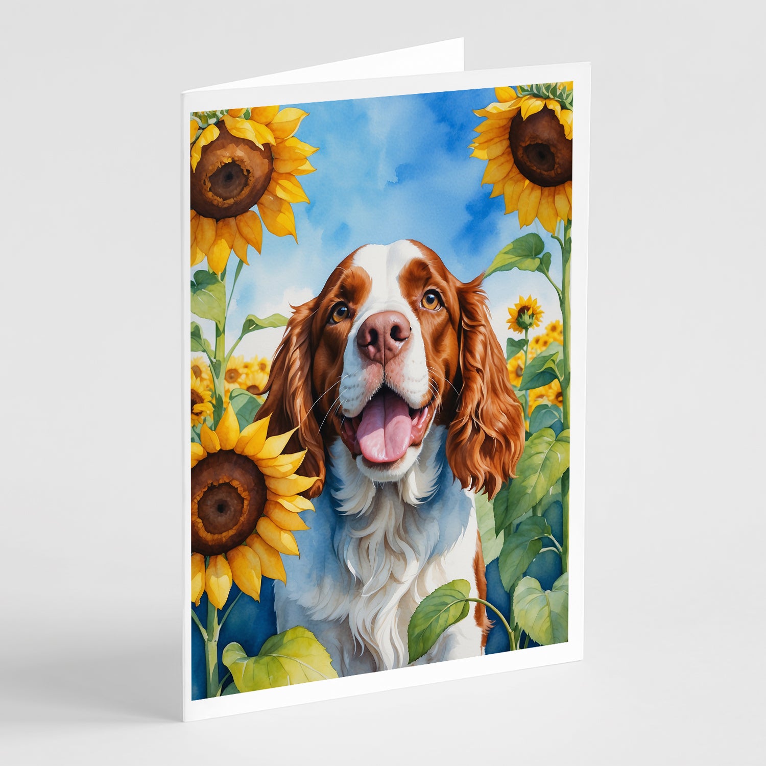 Buy this Welsh Springer Spaniel in Sunflowers Greeting Cards Pack of 8