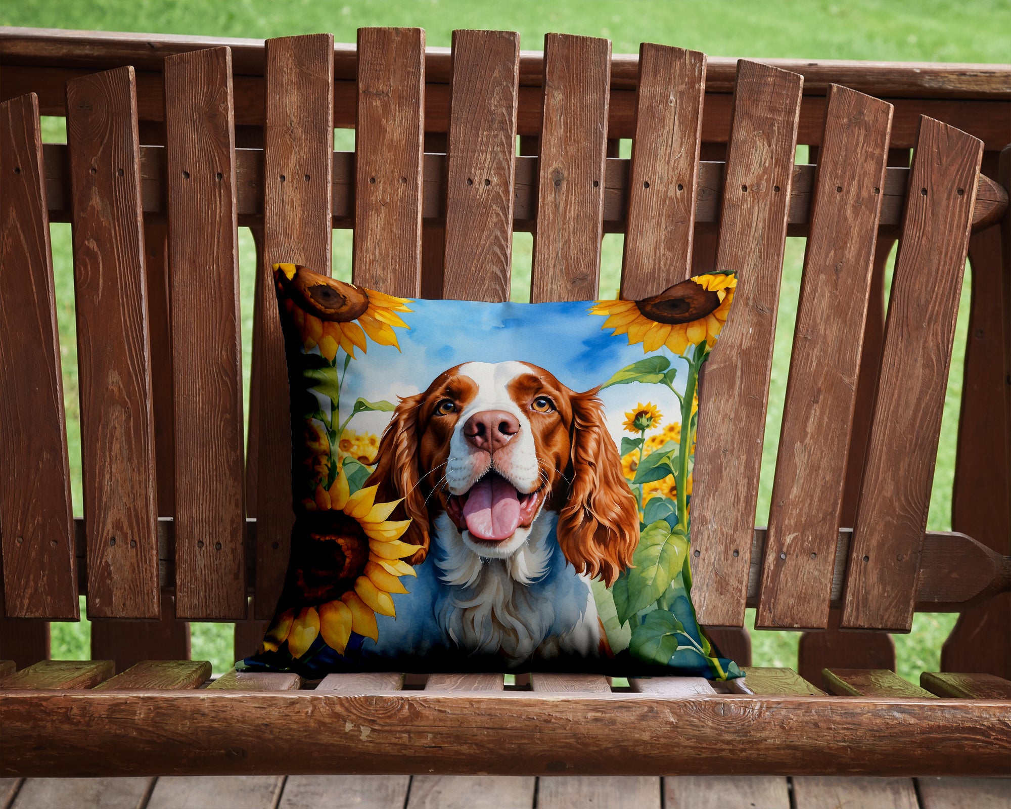 Buy this Welsh Springer Spaniel in Sunflowers Throw Pillow