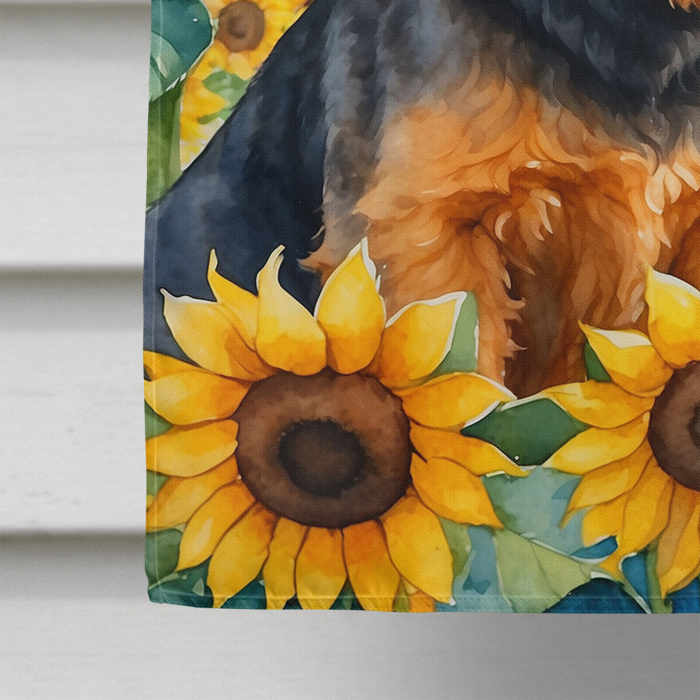 Welsh Terrier in Sunflowers House Flag