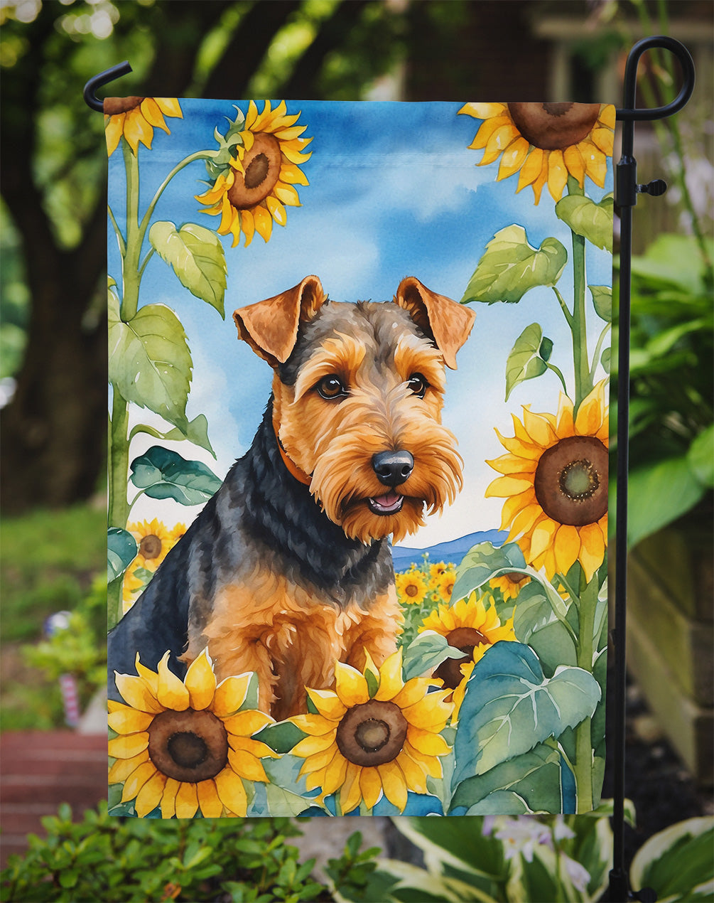 Welsh Terrier in Sunflowers Garden Flag