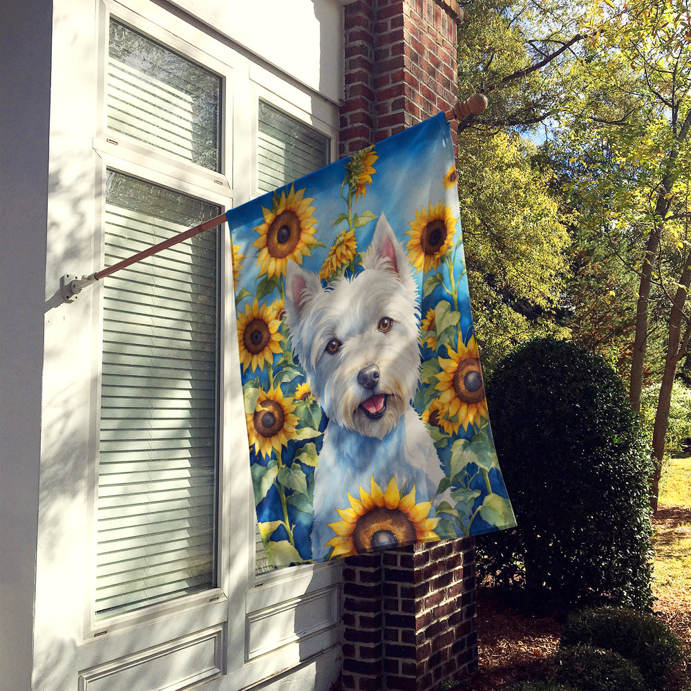 Westie in Sunflowers House Flag