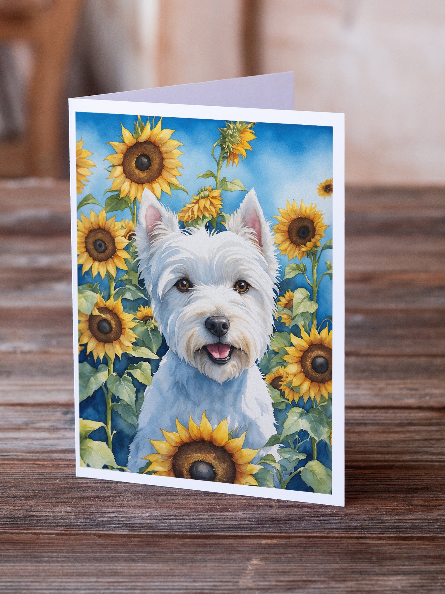 Westie in Sunflowers Greeting Cards Pack of 8