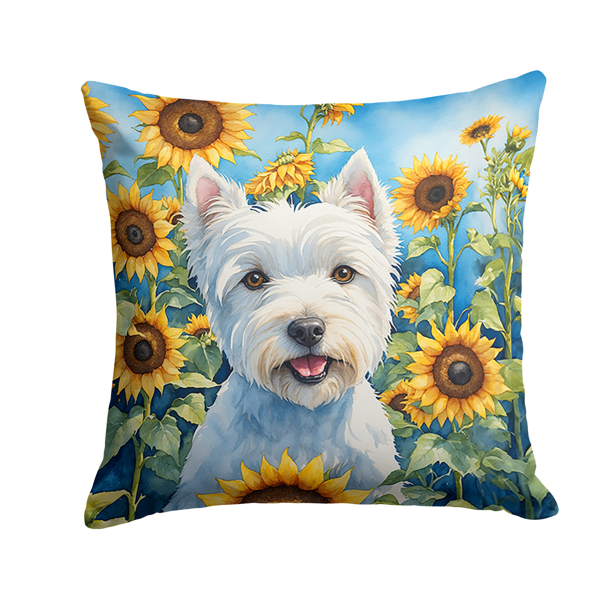 Buy this Westie in Sunflowers Throw Pillow