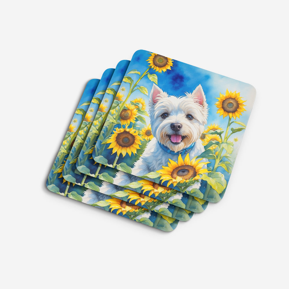 Westie in Sunflowers Foam Coasters