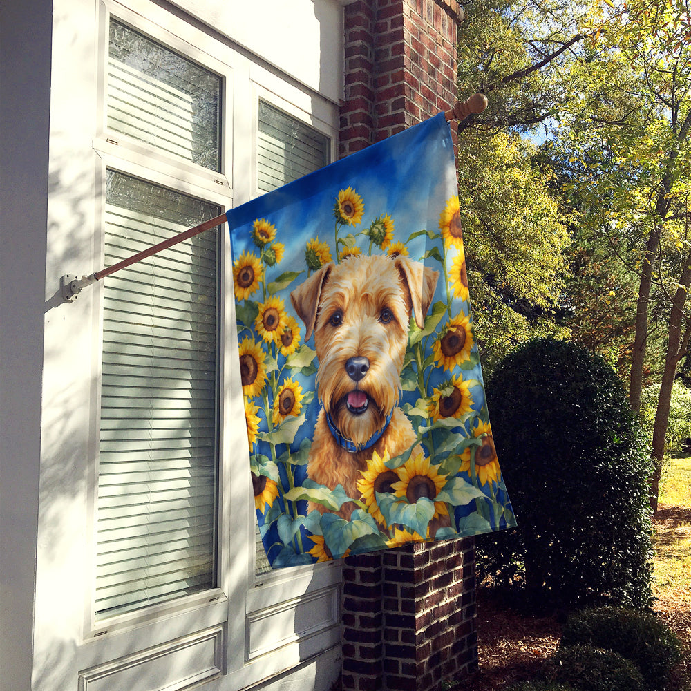 Wheaten Terrier in Sunflowers House Flag