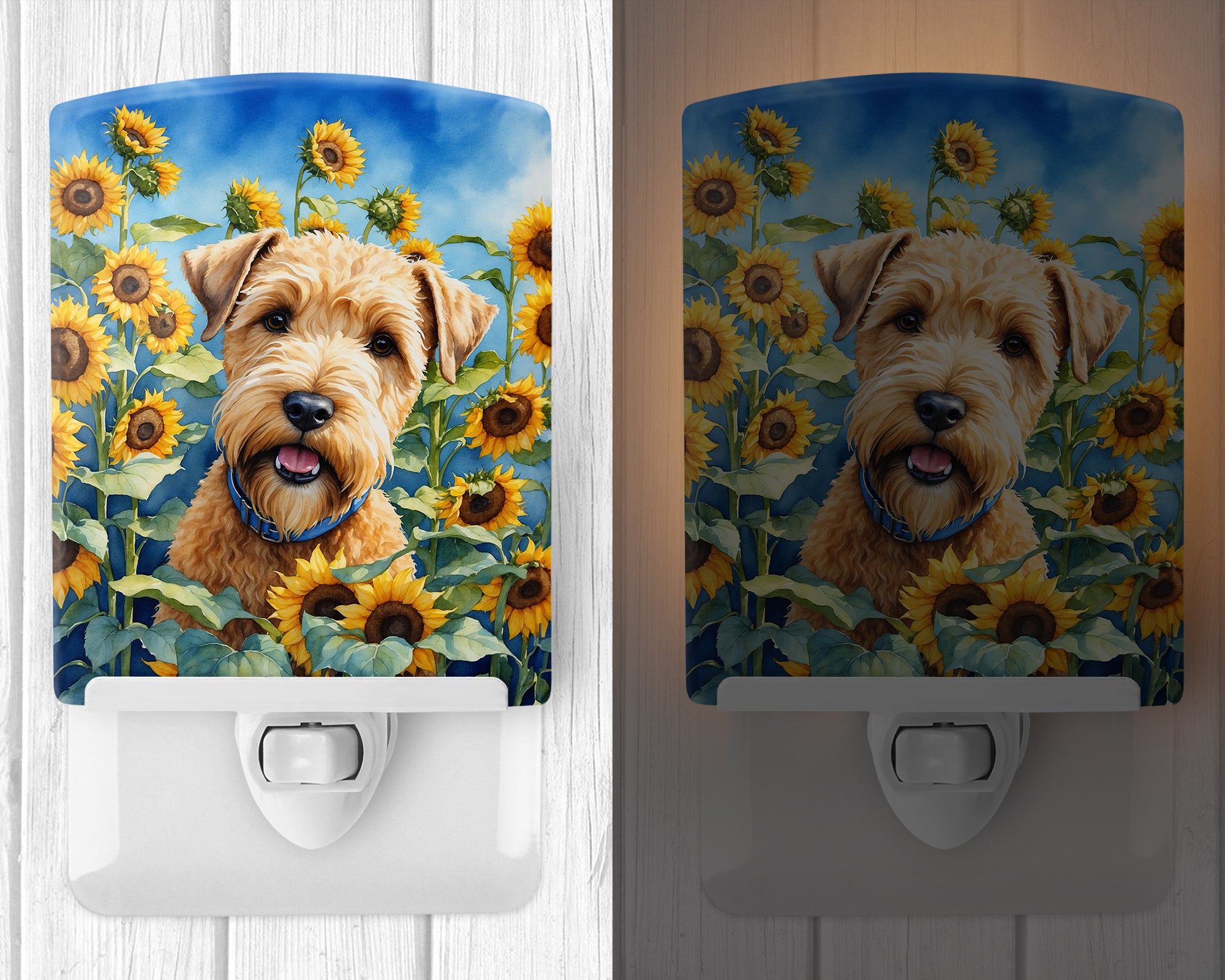 Wheaten Terrier in Sunflowers Ceramic Night Light