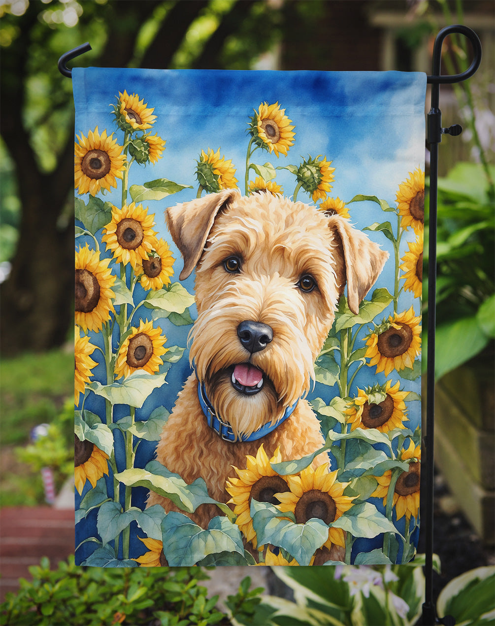 Wheaten Terrier in Sunflowers Garden Flag
