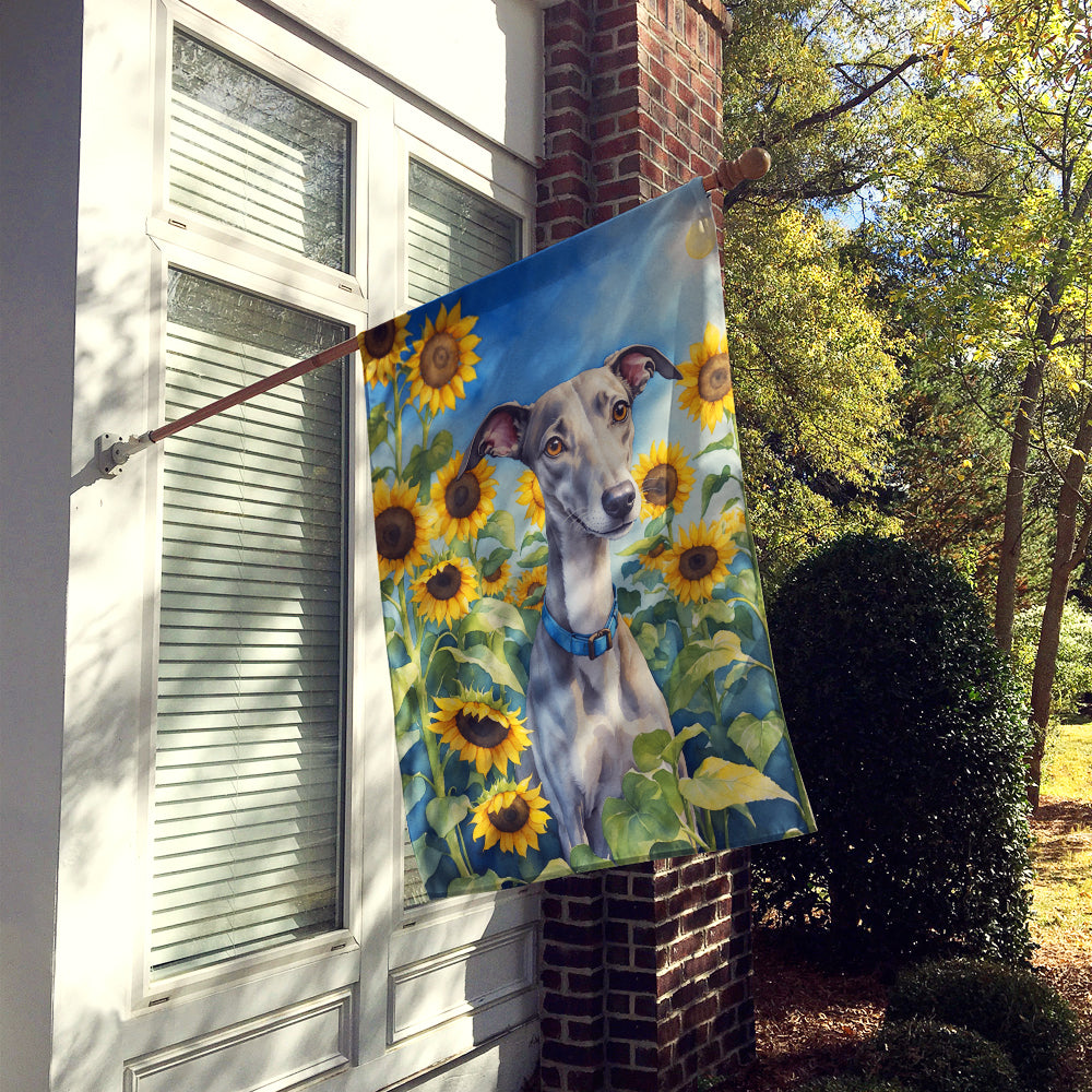 Whippet in Sunflowers House Flag