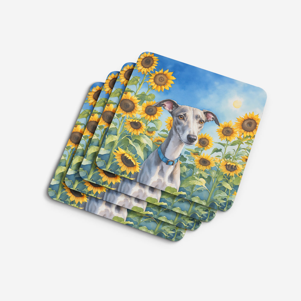 Whippet in Sunflowers Foam Coasters
