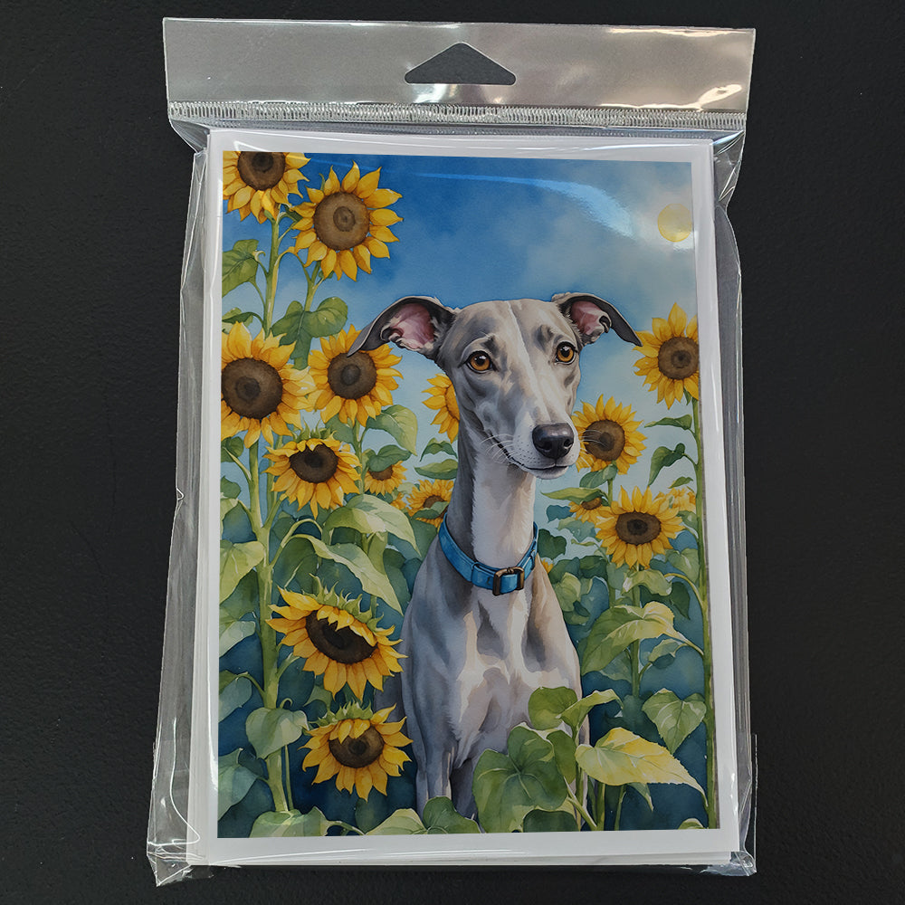 Whippet in Sunflowers Greeting Cards Pack of 8