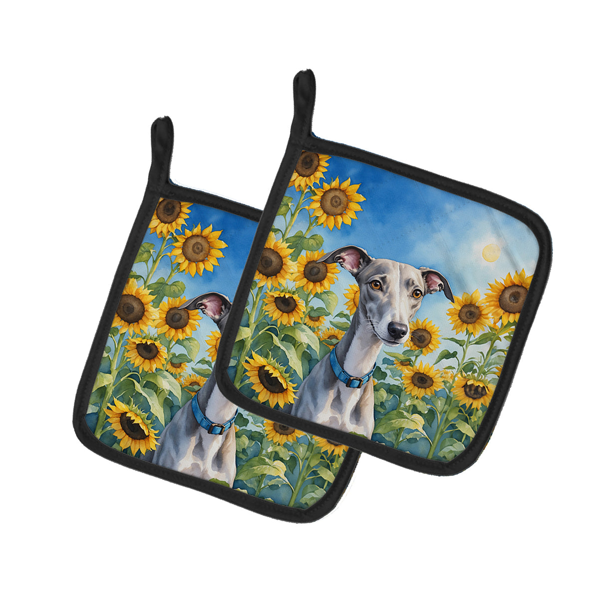 Buy this Whippet in Sunflowers Pair of Pot Holders