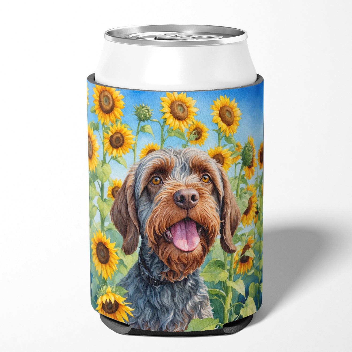 Wirehaired Pointing Griffon in Sunflowers Can or Bottle Hugger