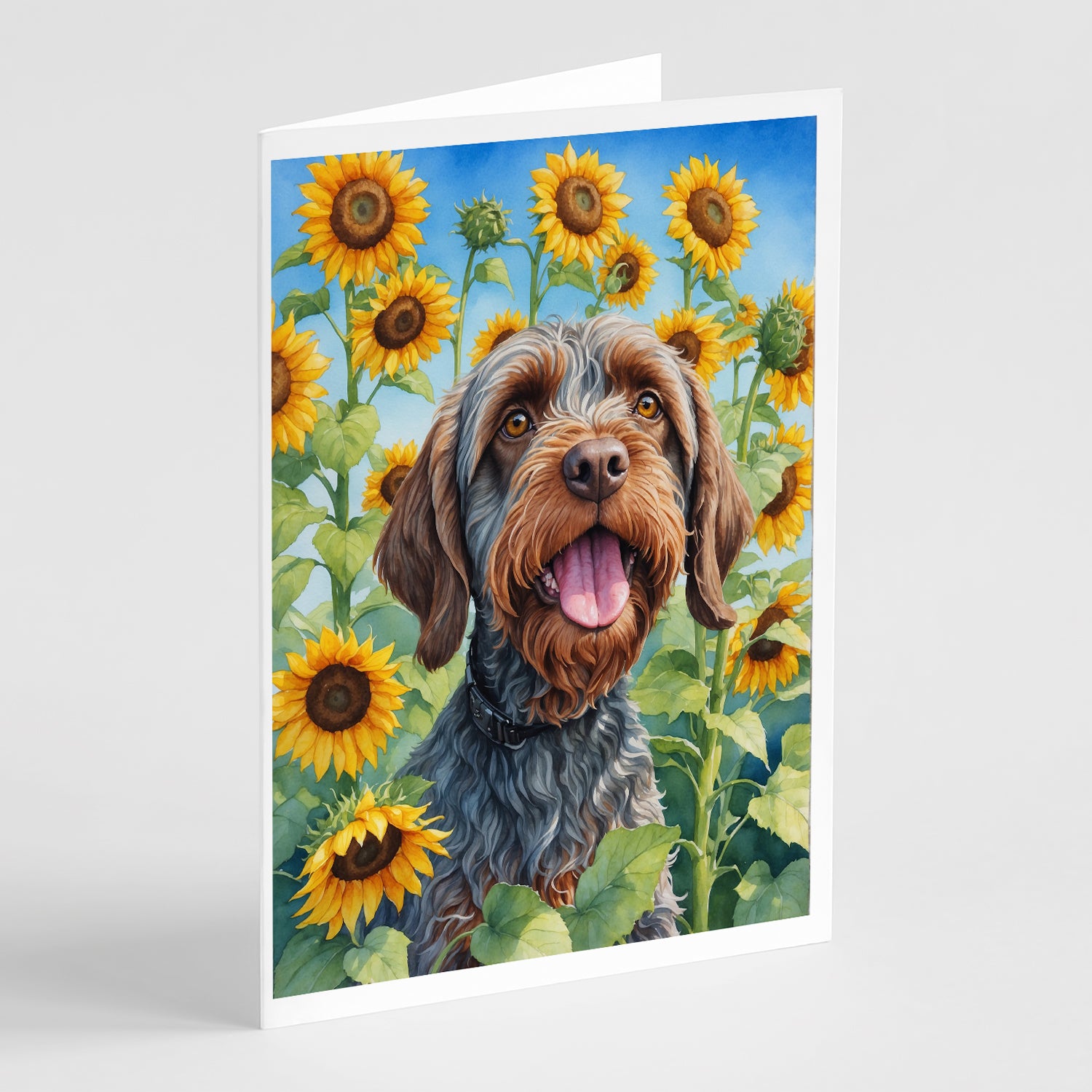 Buy this Wirehaired Pointing Griffon in Sunflowers Greeting Cards Pack of 8