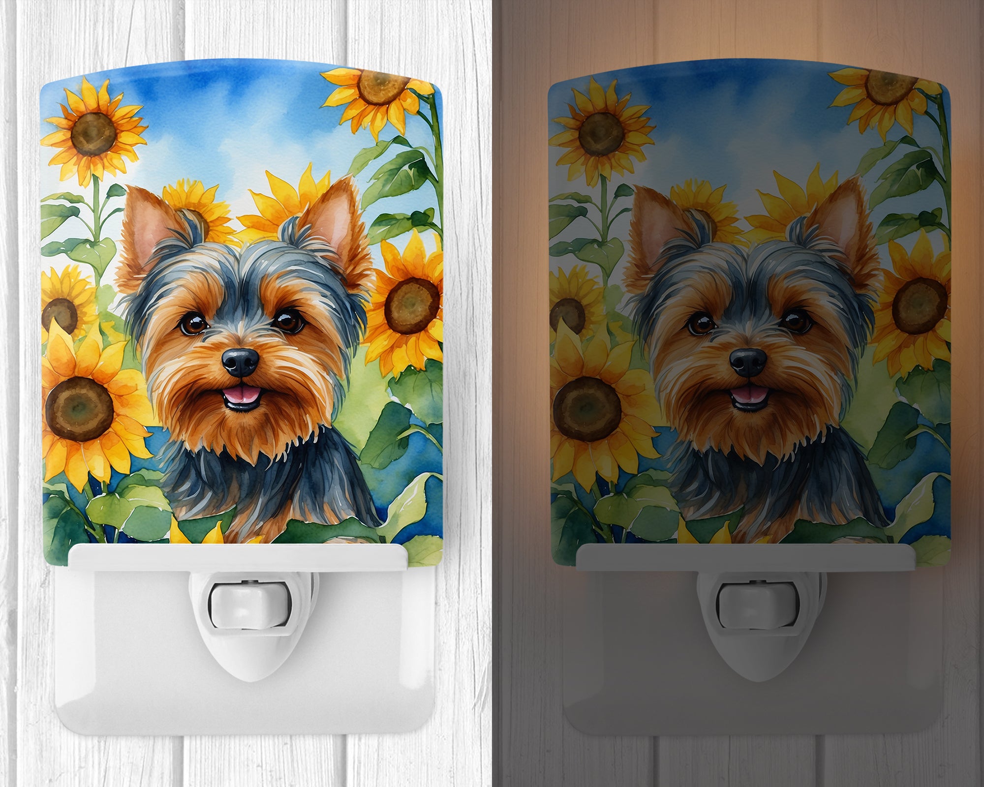 Yorkshire Terrier in Sunflowers Ceramic Night Light